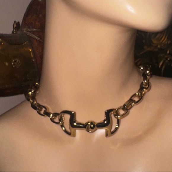 Horsebit necklace snaffle bit buckle large choker equestrian gold chunky chain - Picture 1 of 10